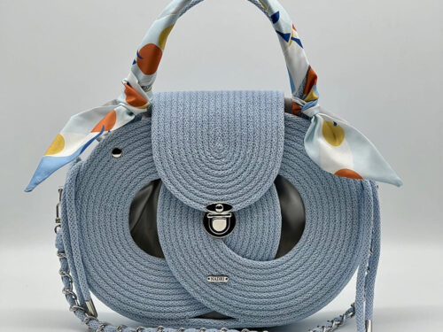 Babakék EVA Infinity limitált designer női táska egymásba fonódó karika mintával a NADRI Bags kollekcióból.