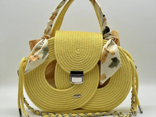Citromsárga EVA Infinity limitált designer női táska egymásba fonódó karika mintával a NADRI Bags kollekcióból.