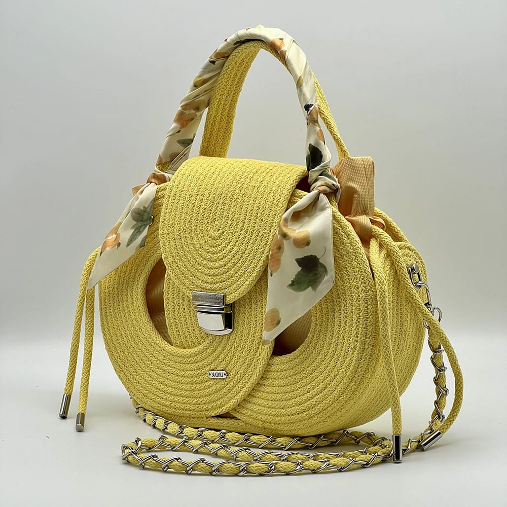 Citromsárga EVA Infinity limitált designer női táska egymásba fonódó karika mintával a NADRI Bags kollekcióból.
