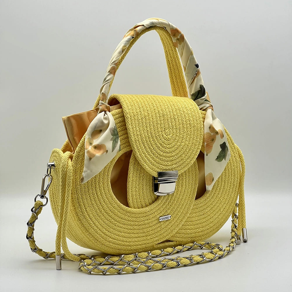 Citromsárga EVA Infinity limitált designer női táska egymásba fonódó karika mintával a NADRI Bags kollekcióból.