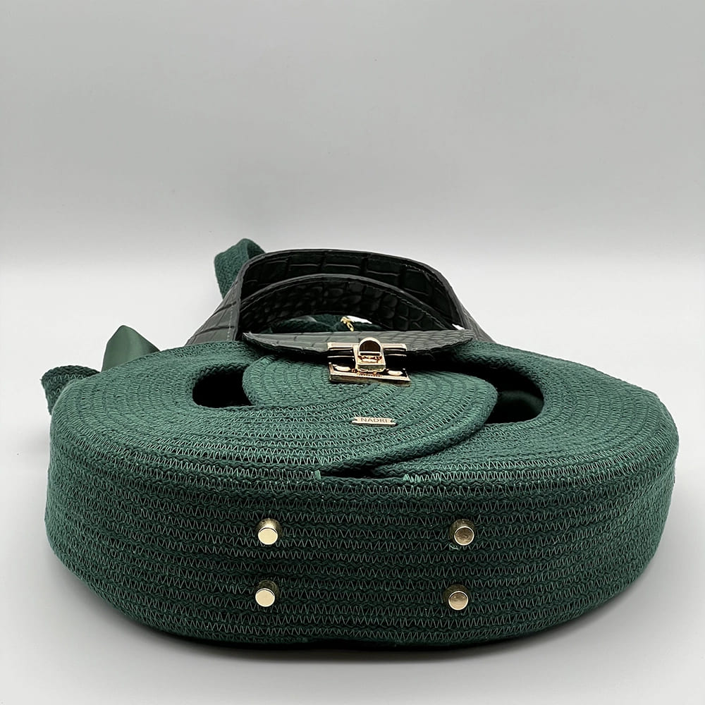 Sötétzöld EVA Infinity limitált designer női táska egymásba fonódó karika mintával és valódi bőr kiegészítőkkel a NADRI Bags kollekcióból.