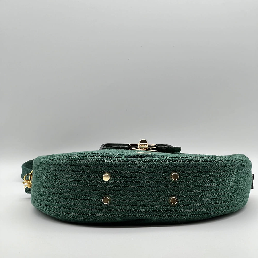 Sötétzöld EVA Infinity limitált designer női táska egymásba fonódó karika mintával és valódi bőr kiegészítőkkel a NADRI Bags kollekcióból.