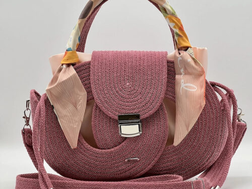 Rózsaszín EVA Infinity limitált designer női táska egymásba fonódó karika mintával a NADRI Bags kollekcióból.