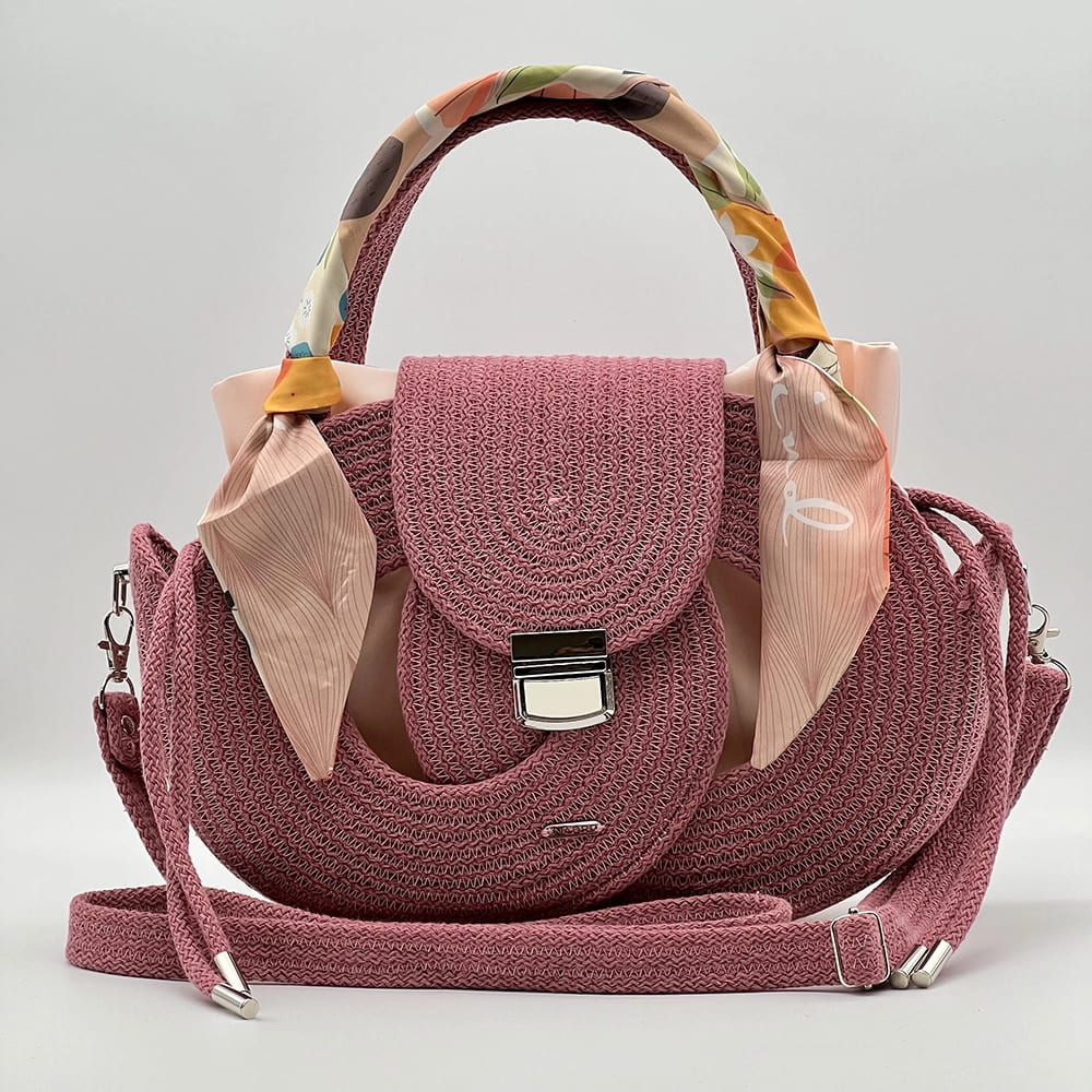 Rózsaszín EVA Infinity limitált designer női táska egymásba fonódó karika mintával a NADRI Bags kollekcióból.