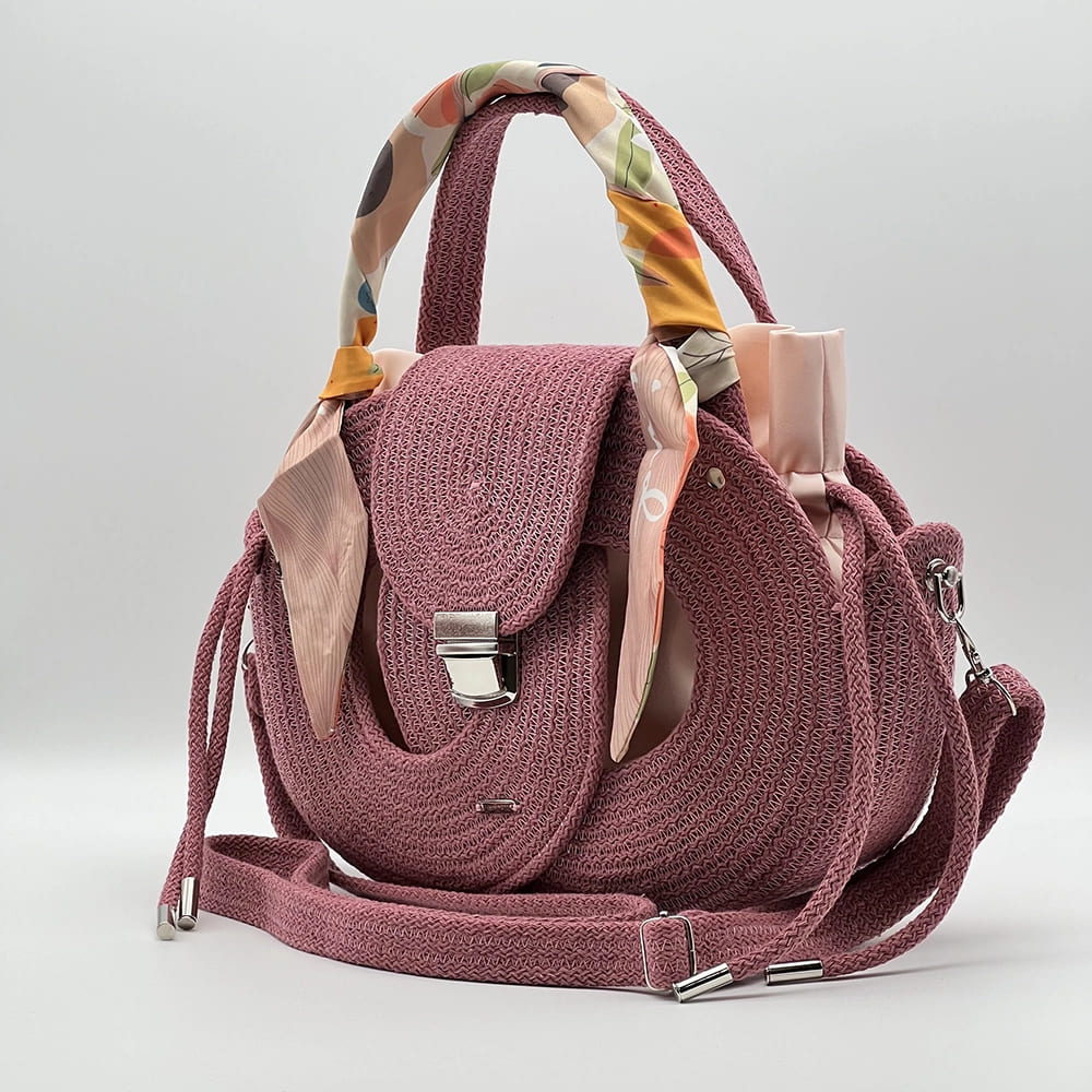 Rózsaszín EVA Infinity limitált designer női táska egymásba fonódó karika mintával a NADRI Bags kollekcióból.
