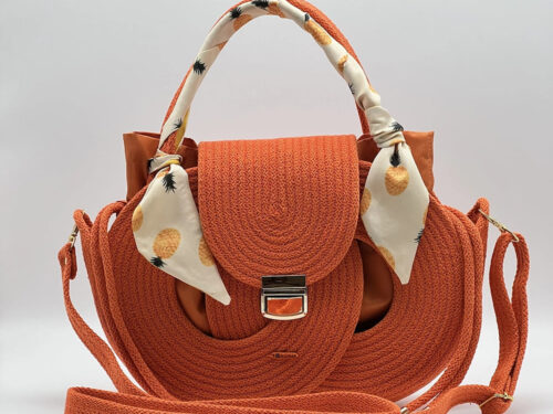 Narancssárga EVA Infinity limitált designer női táska egymásba fonódó karika mintával a NADRI Bags kollekcióból.